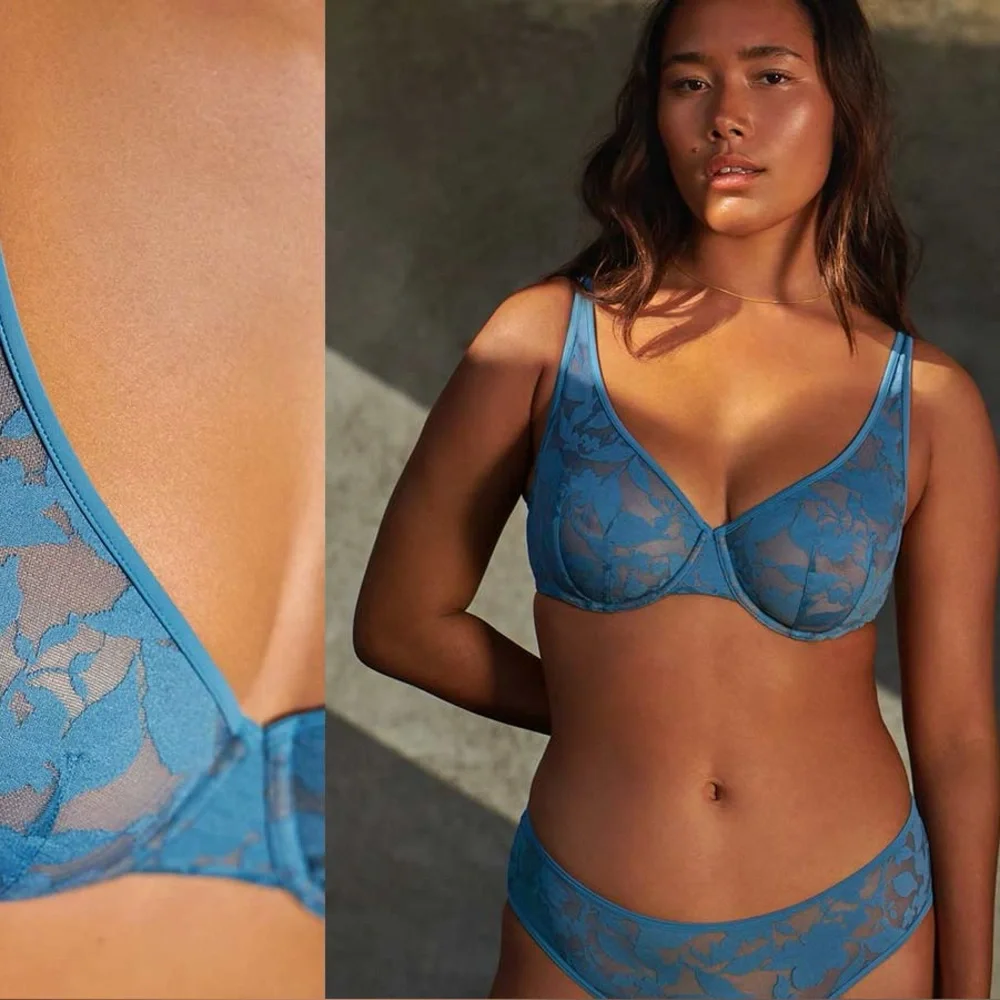 Thirdlove Unlined Foliage Perfect Coverage Bra Blue Lace 42D